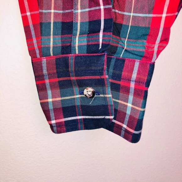 Vintage Kenneth Gordon Mens M Shirt Green Red Blue Plaid Long Sleeve Button Up - Picture 3 of 8